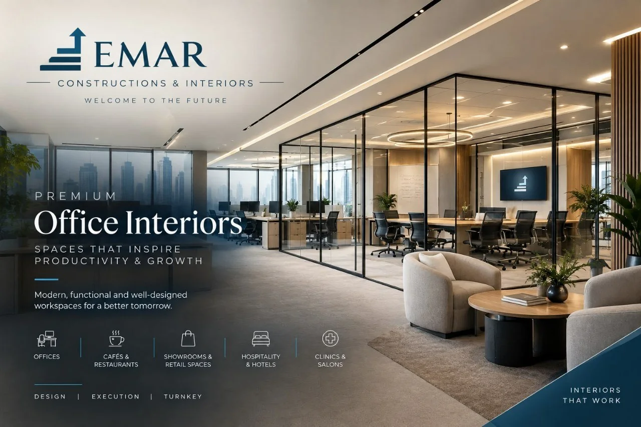 Premium office interiors designed and executed by Emar — spaces that inspire productivity