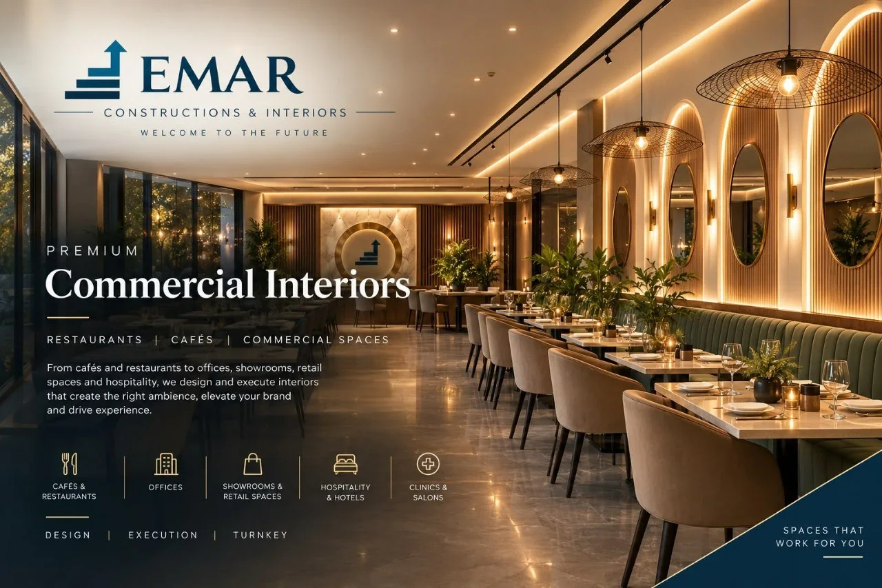 Premium restaurant interior with warm lighting designed and executed by Emar
